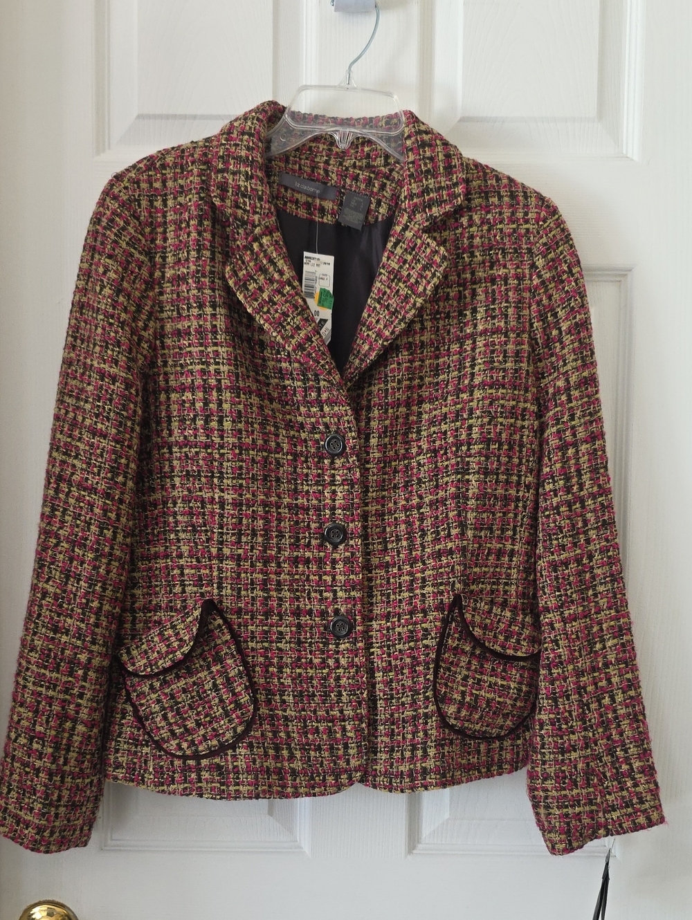 Y2K Liz Claiborne New Old Stock Burgundy Gold Olive Tweed Jacket Size L